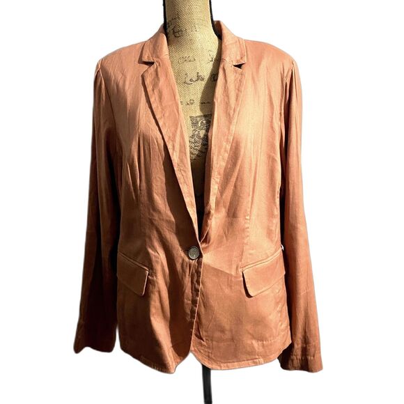Lane Bryant Ramie‎ Blend Blazer Orange Lightweight Button Front Plus Size 14 - Picture 1 of 6